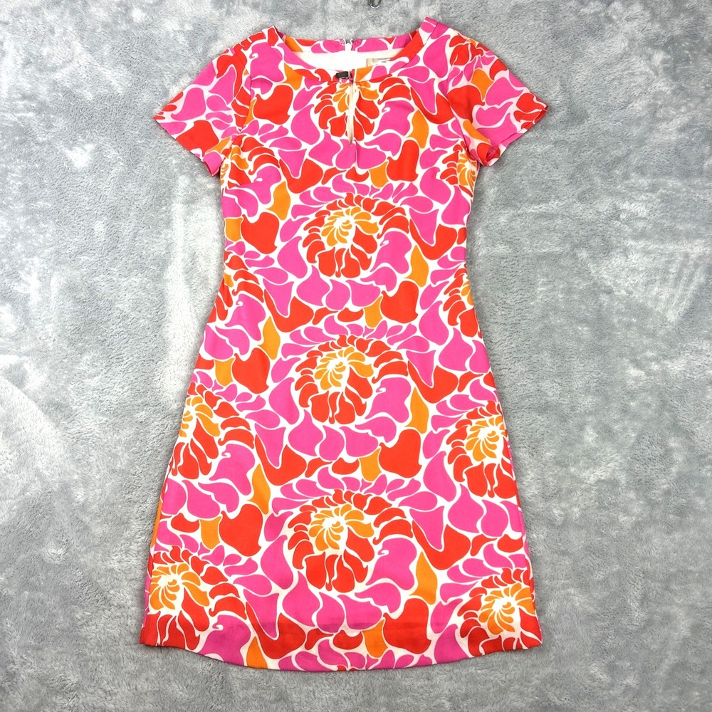 Banana Republic Women's Pink Orange Floral Shift Dress Clasp Front Size 2 Lined